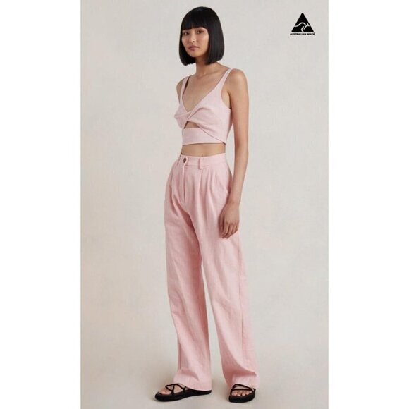 Bec & Bridge Bonnie Cut-Out Crop Top in Peony Pink 6 Womens Cropped Tank - Picture 1 of 15